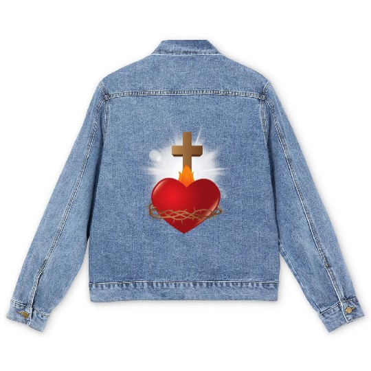 sacred heart of jesus Men's Denim Jackets