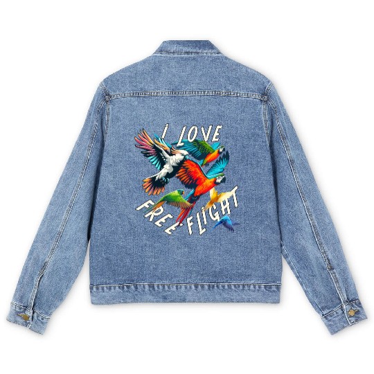 I Love Free Flight Free Flying Parrot Bird Train Men's Denim Jackets