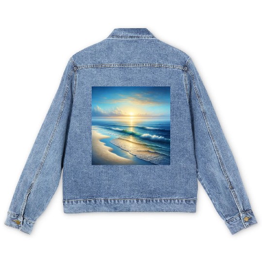 Serene Seaside Sunrise Men's Denim Jackets