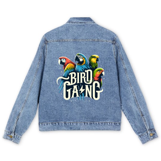 Bird Gang Parrot Funny Birder Flock Owner Macaw Men's Denim Jackets