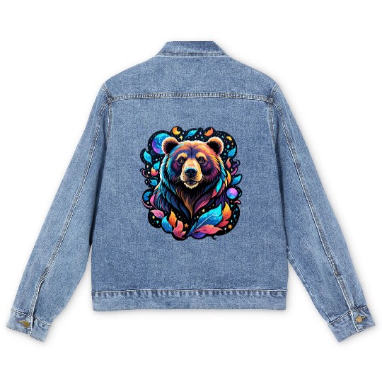 Mystical Galaxy Bear - Celestial Wilderness Art Men's Denim Jackets