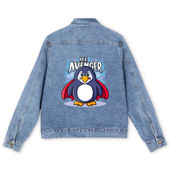 Superhero Penguin: The Ice Avenger Men's Denim Jackets