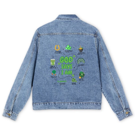God says i am St Patricks Day Men's Denim Jackets