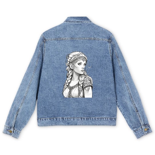 Viking female hairstyles grayscale Men's Denim Jackets