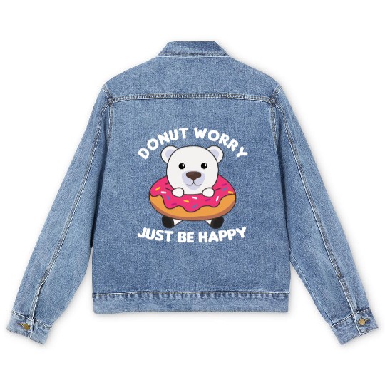 Cute Polar Bear Funny Animals In Donut Pink Men's Denim Jackets