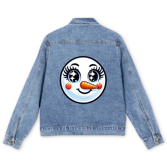 Lady Carrot-Nosed Snowwoman Cute Snowman Christmas Men's Denim Jackets