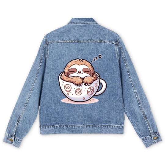 Sloffee - Sloth & Coffee Cozy Kawaii Sloth Men's Denim Jackets
