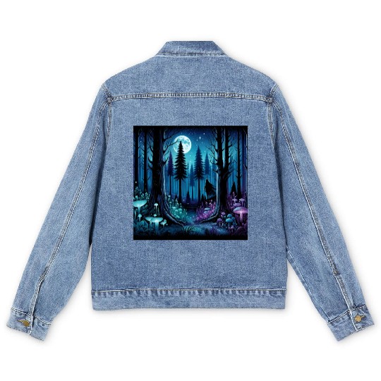 Mystic Moonlit Enchanted Forest Men's Denim Jackets