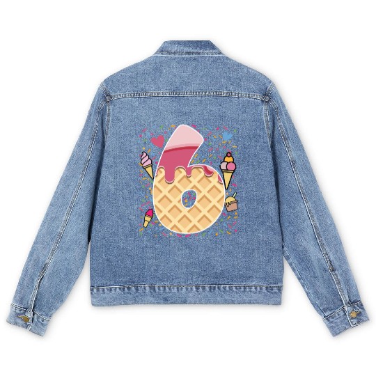 Ice Cream Number Six Art Design 6th Birthday Kids  Men's Denim Jackets