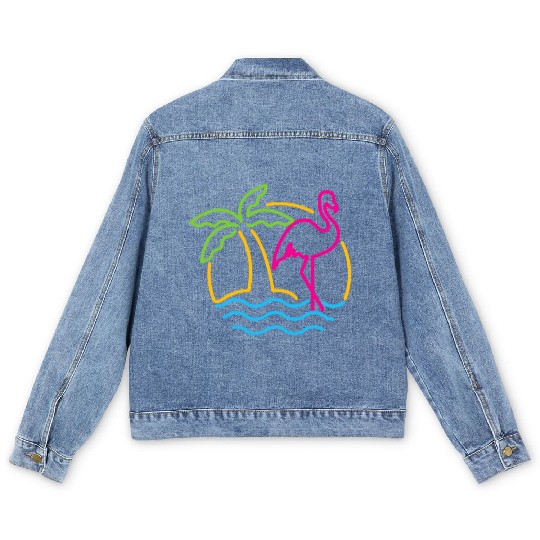 80s Vintage Miami Retro Neon Pink Flamingo Men's Denim Jackets