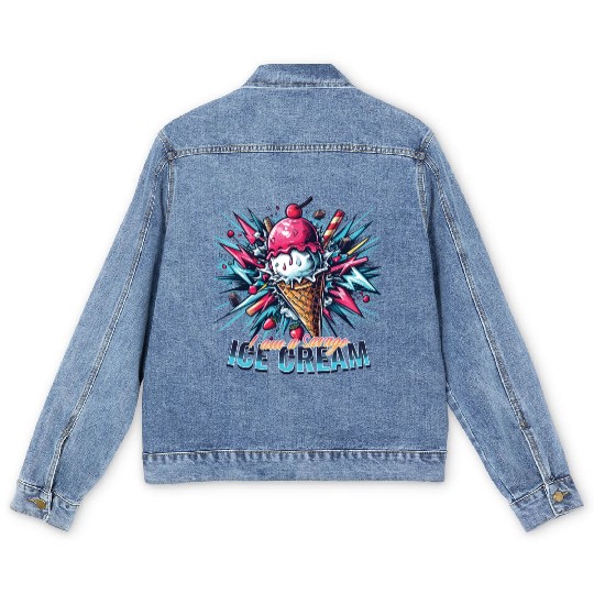I am a savage ice cream, blue pink colorful Men's Denim Jackets