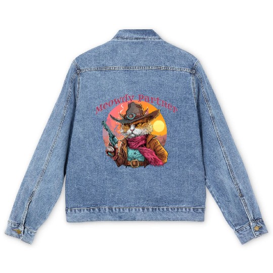 Purrfect Outlaw Showdown - Meowdy Partner Men's Denim Jackets
