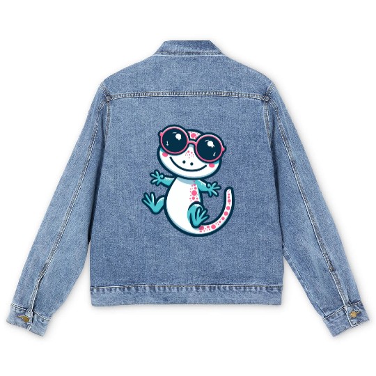 Playful Lizard Cartoon Men's Denim Jackets