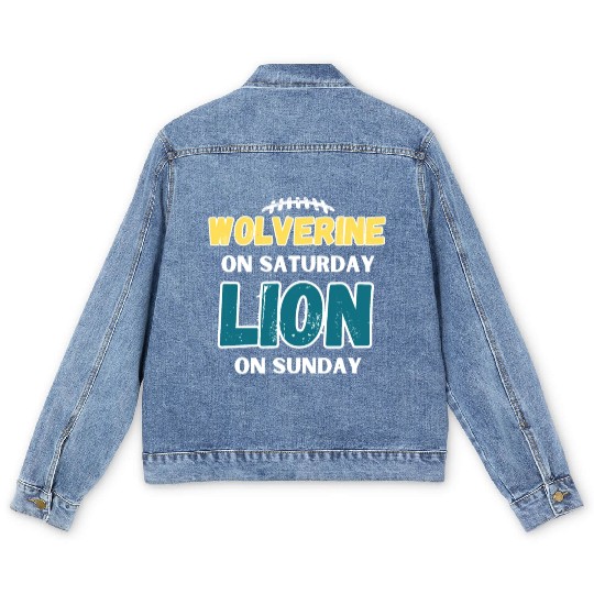 Wolverine On Saturday Lion On Sunday Detroit Men's Denim Jackets
