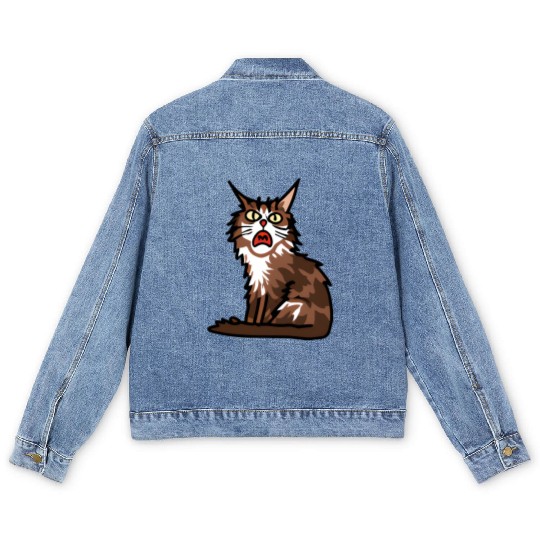 Maine Cat - Grumpy or Surprised Expression Men's Denim Jackets