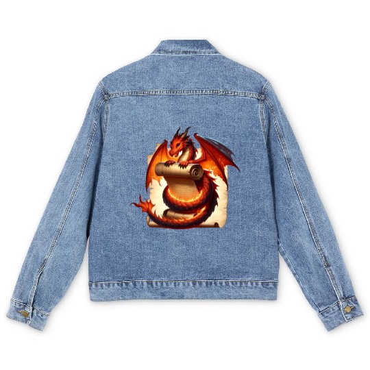 Fantasy Creature Papyrus Scroll Dungeon Dragon Men's Denim Jackets