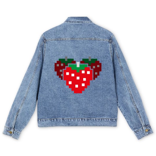 8 Bit Pixel Strawberry 80s Video Game 100 Days of Men's Denim Jackets