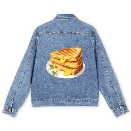 Plate of Grilled Cheese Sandwich Men's Denim Jackets
