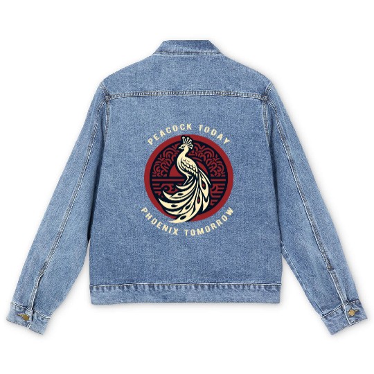 Peacock Today Phoenix Tomorrow Chinese Mythtical Men's Denim Jackets
