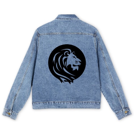 Mighty Lion Head With Mane Tattoo Style Men's Denim Jackets