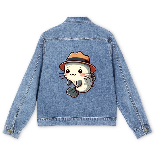 Cool Catfish in Hat Men's Denim Jackets