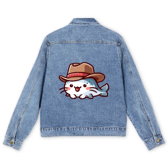 Catfish with Hat Men's Denim Jackets