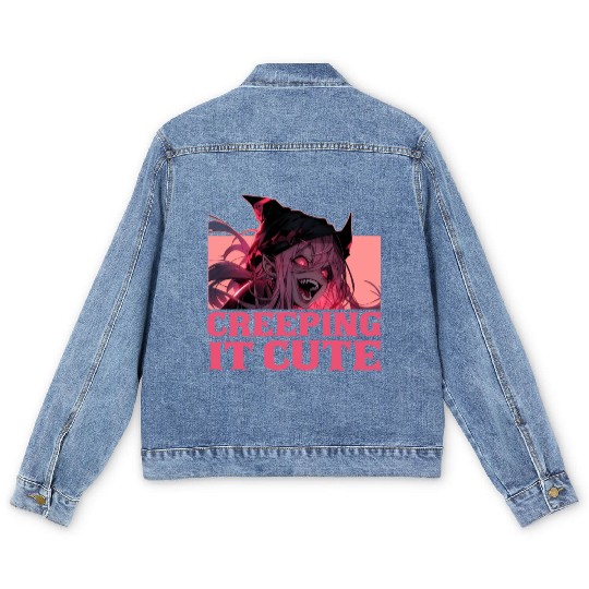 Creeping It Cute Creepy Anime Girl Harajuku Goth O Men's Denim Jackets