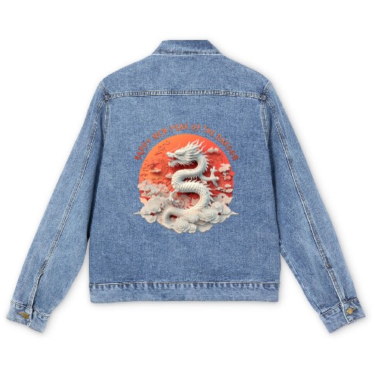 Fantasy Dragon: Happy New Year of the Dragon! Men's Denim Jackets