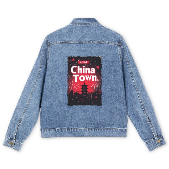 ChinaTown Ignites: Synthwave Red & Black Shiluette Men's Denim Jackets