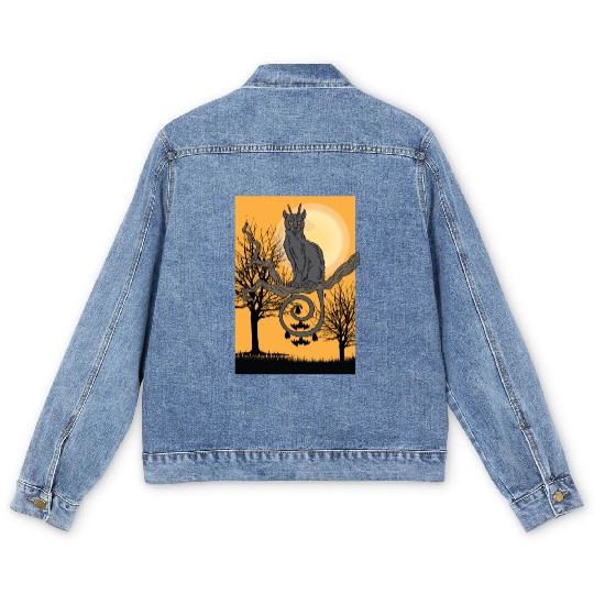 Cat Full Moon Cat Parent Gift Men's Denim Jackets