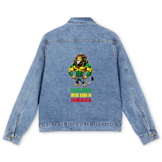 Jamaica lion reggae music Men's Denim Jackets