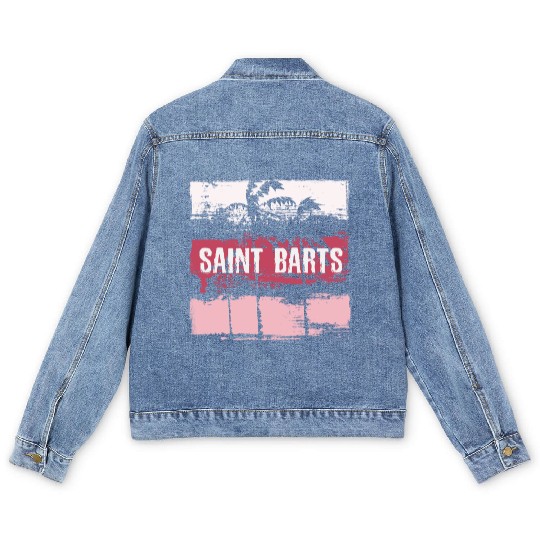 Saint Barts Vacation Souvenir Abstract Artistic Men's Denim Jackets