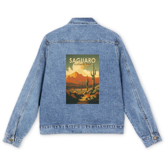 Saguaro National Park Giant Cactus Illustration Men's Denim Jackets