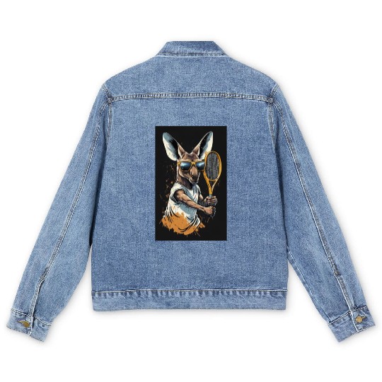 Kangaroo play tennis Men's Denim Jackets
