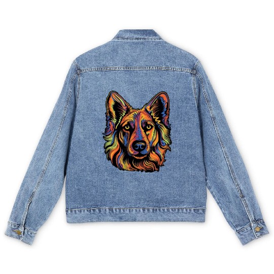 German Shepherd Funny Dog Halloween Costume Trick Men's Denim Jackets