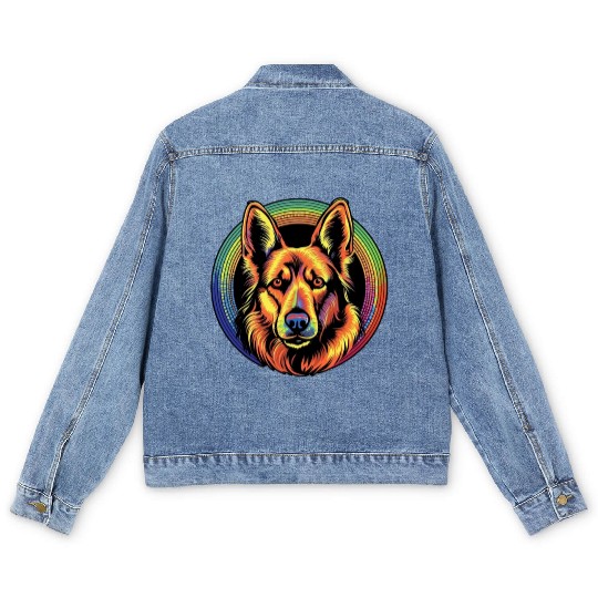 German Shepherd Funny Dog Halloween Costume Trick Men's Denim Jackets