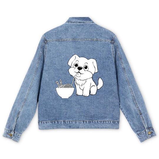 Cute Dog Eating Ramen Men's Denim Jackets