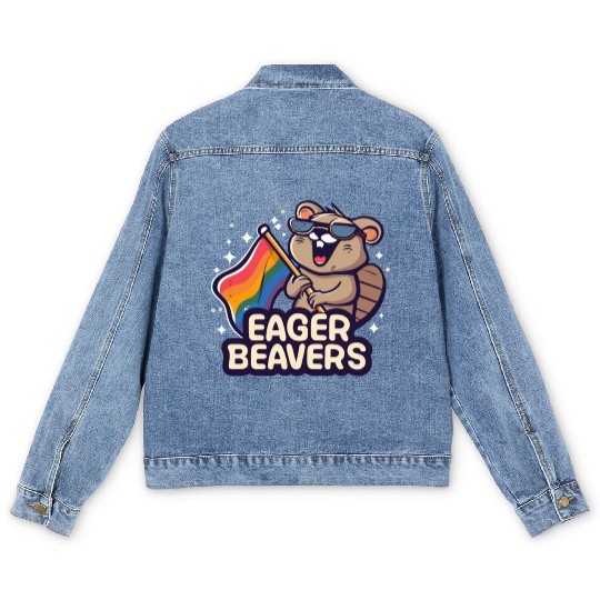 Eager Beavers with Pride LGBT Flag Men's Denim Jackets