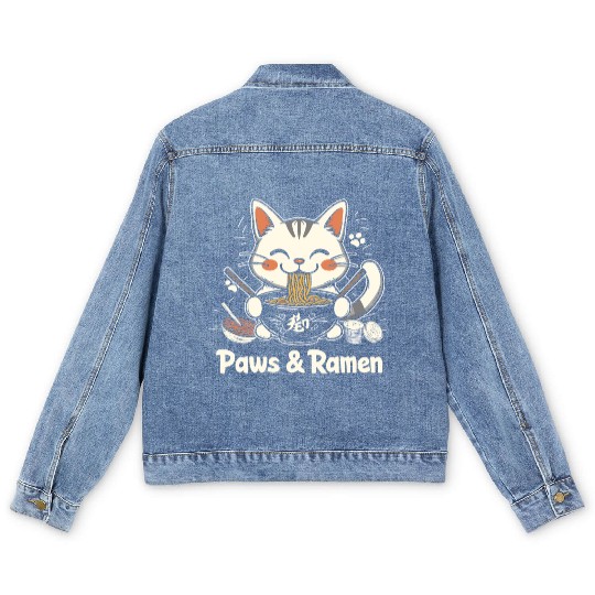 Funny Cat Paws and Ramen Kawai Men's Denim Jackets