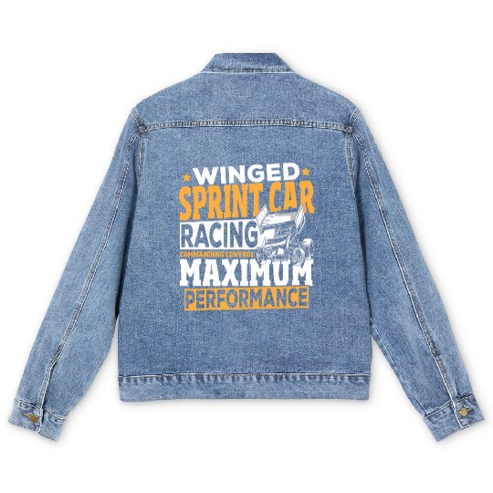 Winged Sprint Car Racing Commanding Control Men's Denim Jackets