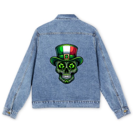 St Patricks Day Irish Sugar Skull Day Of Dead Men's Denim Jackets