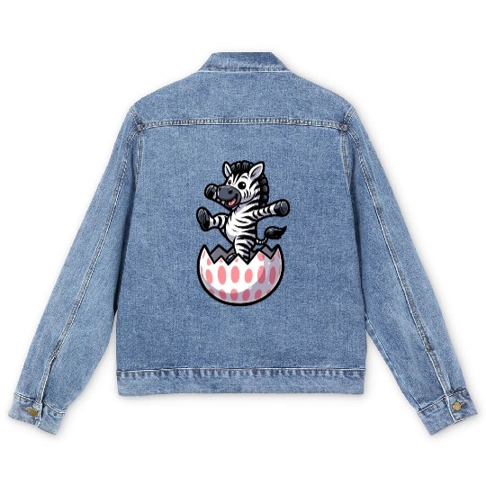 Easter Zebra Comic Easter Egg Men's Denim Jackets