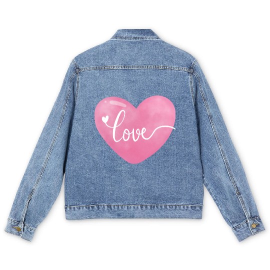 Pink heart Men's Denim Jackets