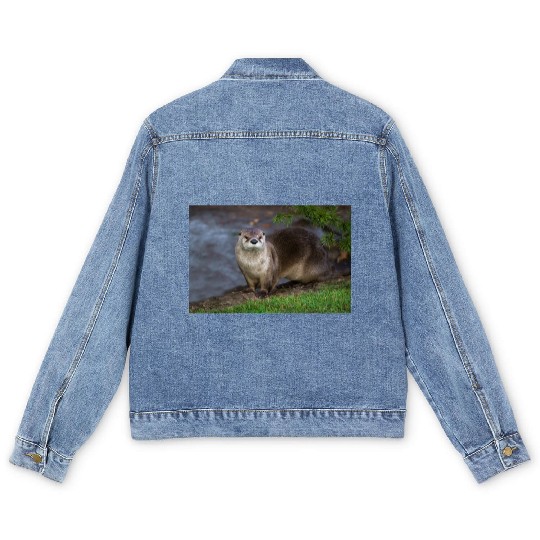 Adorable Otter on the Riverbank Men's Denim Jackets