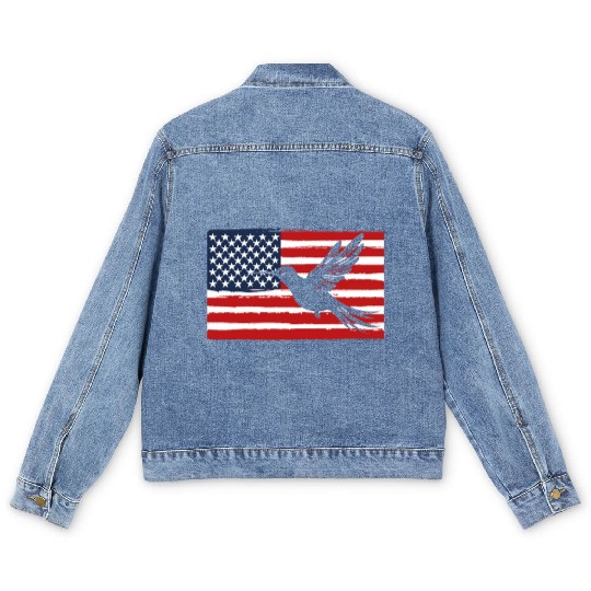 Hummingbird Us Flag Us American Flag Men's Denim Jackets