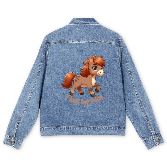 I Love my pony comic Men's Denim Jackets