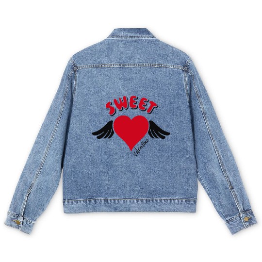 Sweet Valentine Valentine's Day Heart Cupid Wings Men's Denim Jackets