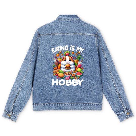 Cute Guinea Pig Kawaii Cavy Eating Burger Men's Denim Jackets
