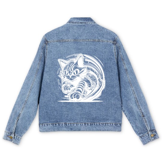 Clumsy Wild House Cat In Tattoo Style Men's Denim Jackets
