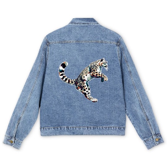 Snow Leopard Leopard White Leopard Men's Denim Jackets